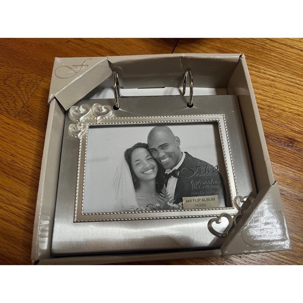 Fetco Home Decor Silver 6x4 Inch Flip Photo Album Frame Wedding New in Box 2010